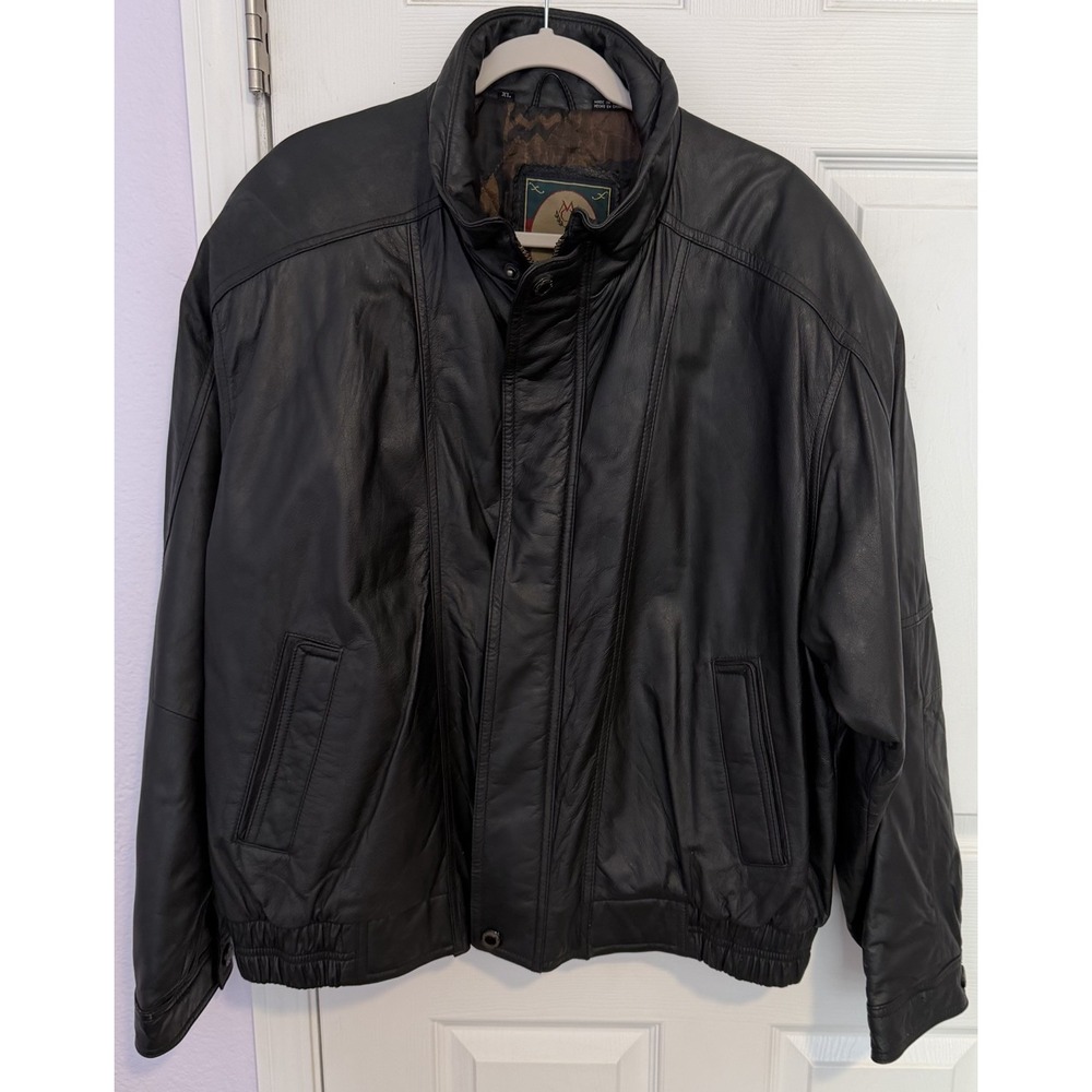 VTG Members Only Men's XL Genuine Leather Bomber Jacket 80/90s Black Zip & Snap